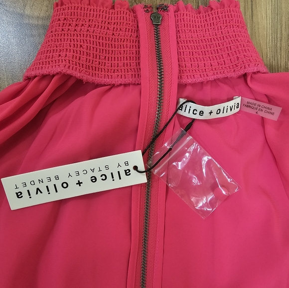 💖HOST PICK💖NEWAlice+Olivia Stacey Bendet Lavinia Smocked Crepe de Chine Dress - Picture 6 of 13